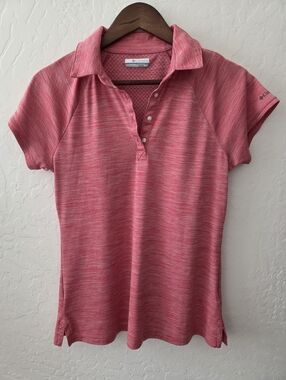 Columbia Pink Heather Performance Button Collar Tee